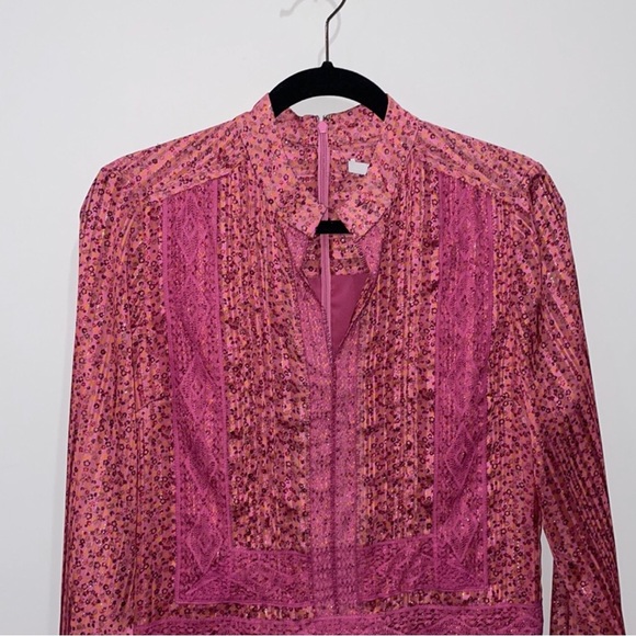 Derek Lam 10 Crosby Floral Mini Shift Dress with Lace Inserts in Pink Metallic - Picture 8 of 14